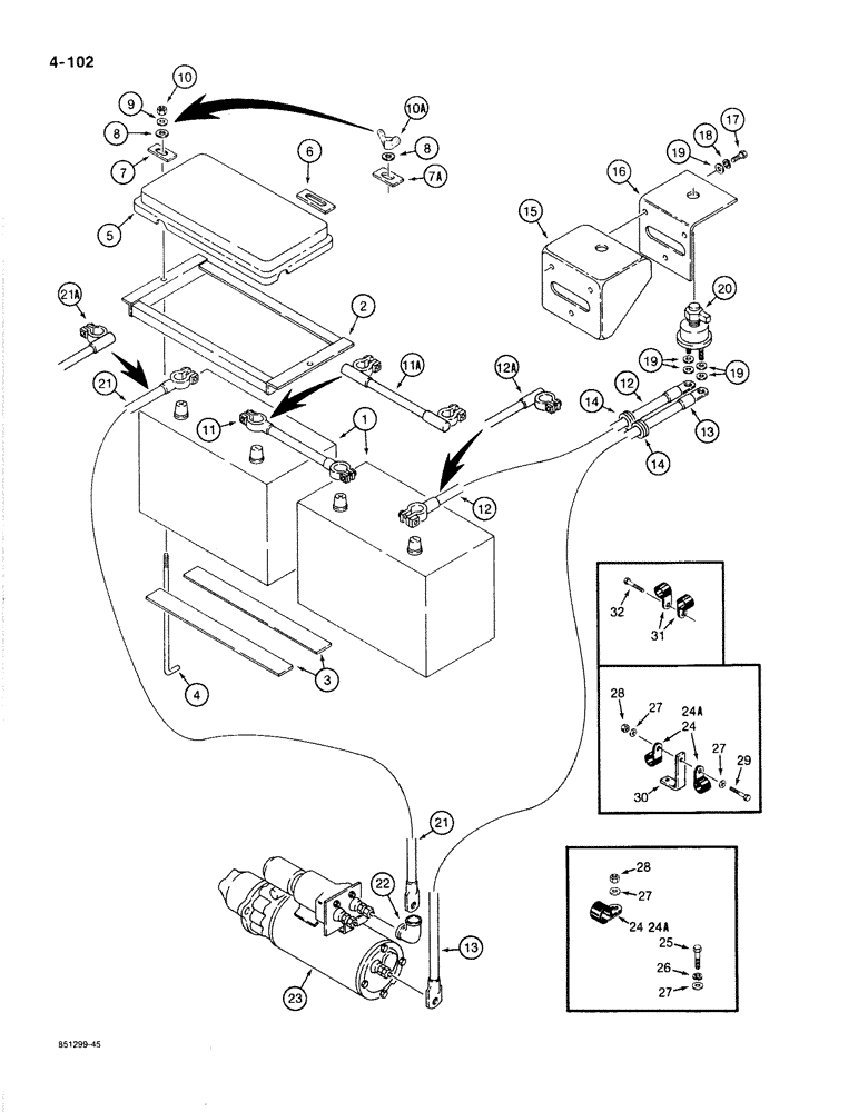 Схема запчастей Case 1187B - (4-102) - BATTERIES, BATTERY MOUNTING, AND CABLES (04) - ELECTRICAL SYSTEMS