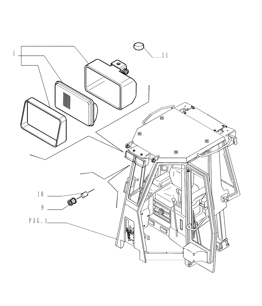 Схема запчастей Case 1850K - (9.654[15]) - ROPS CAB - FLOODLIGHT - OPTIONAL CODE 784110131 (19) - OPTIONS
