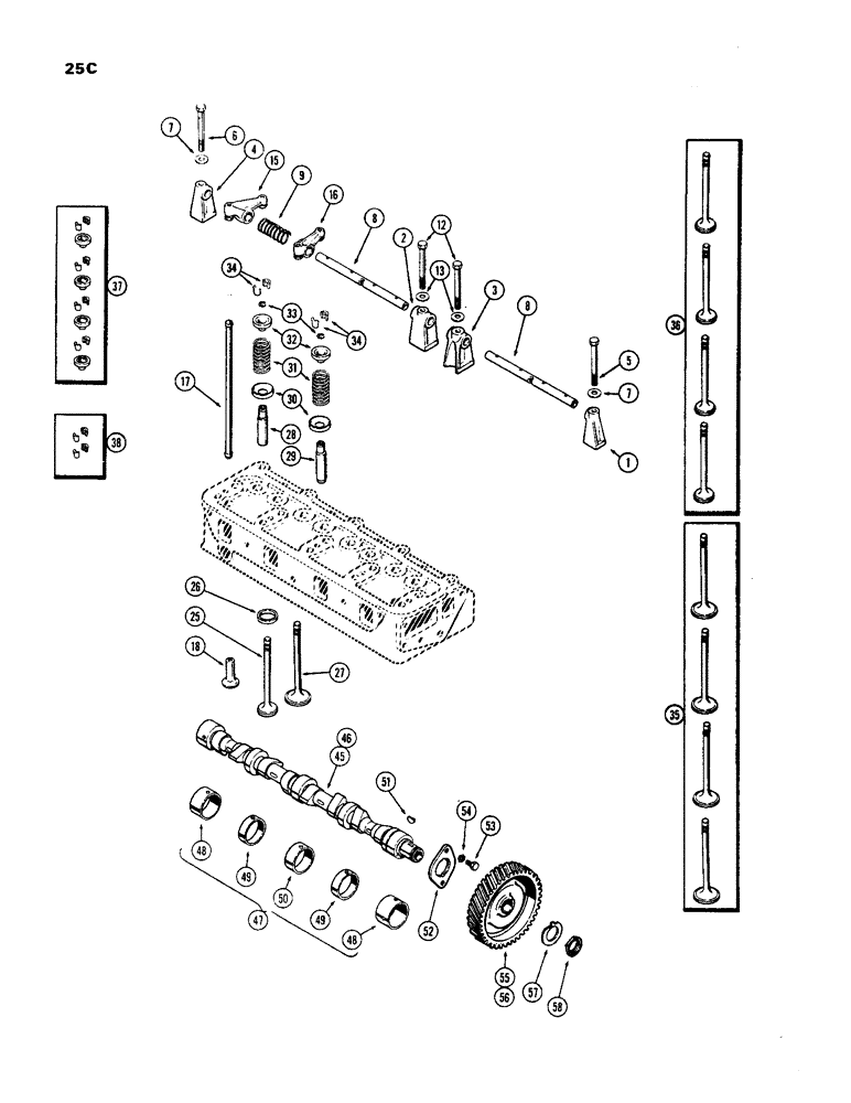 Схема запчастей Case 450 - (025C) - VALVE MECHANISM AND CAMSHAFT, (188) DIESEL ENGINE (01) - ENGINE