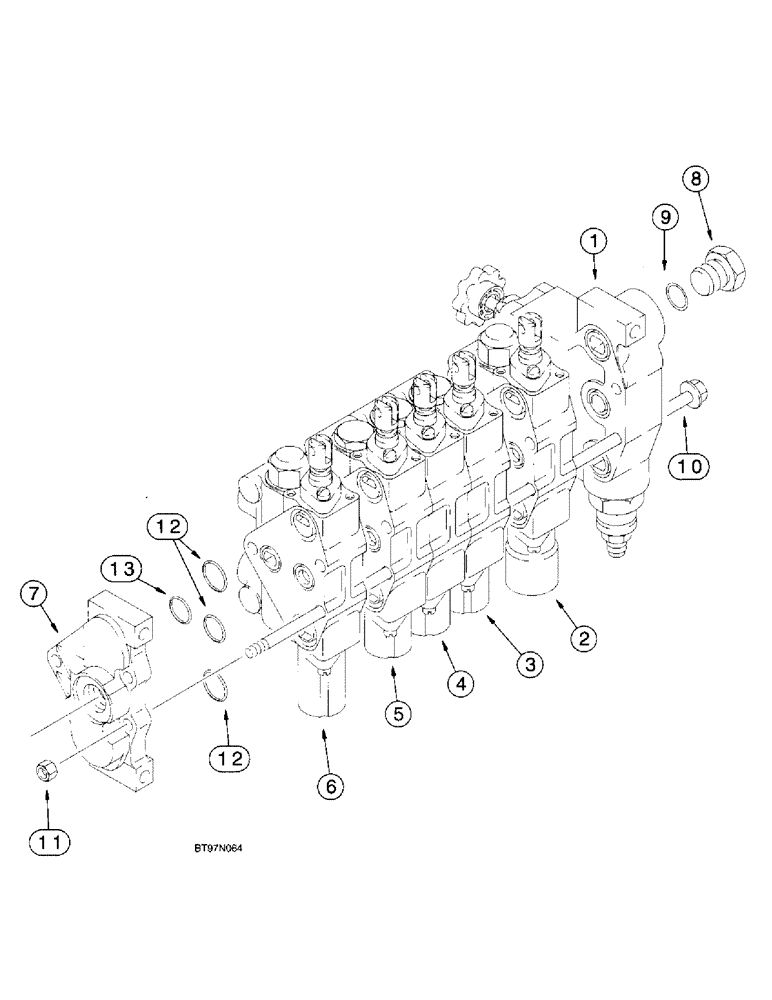 Схема запчастей Case 580L - (8-120) - THREE-POINT HITCH CONTROL VALVE, FIVE SPOOL VALVE ASSEMBLY (08) - HYDRAULICS