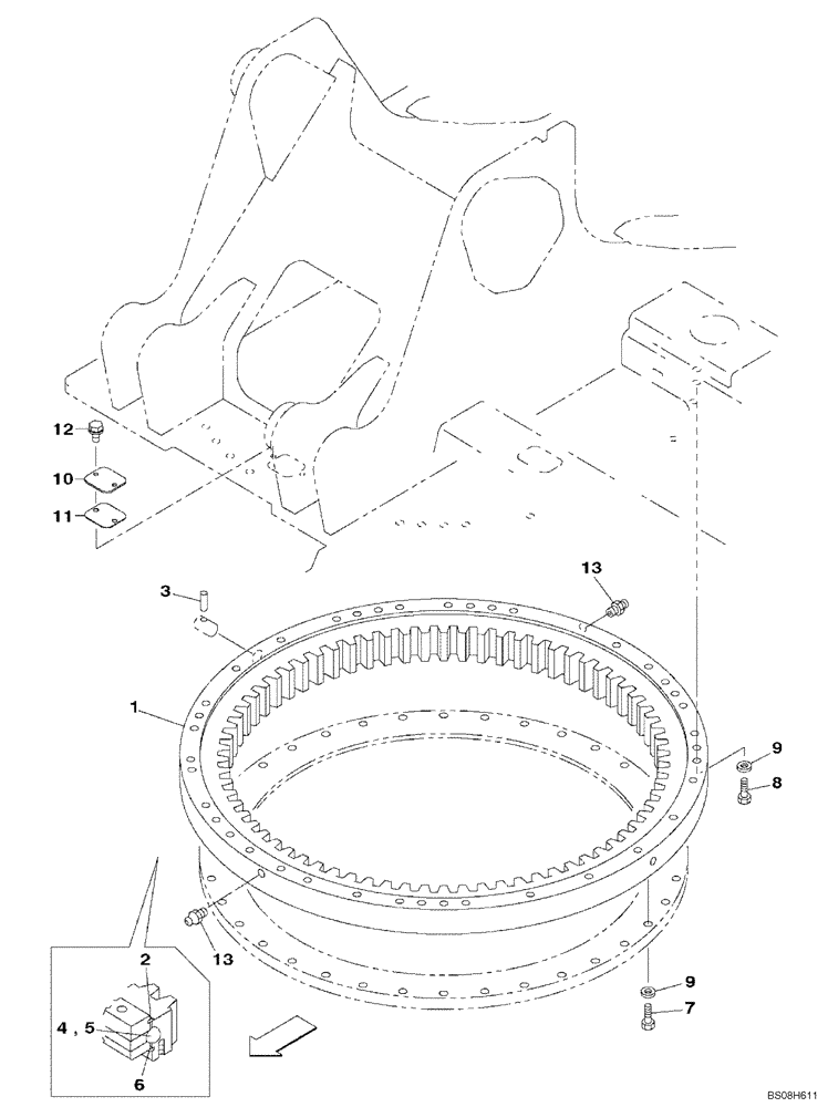 Схема запчастей Case CX470B - (09-05) - TURNTABLE BEARING (09) - CHASSIS