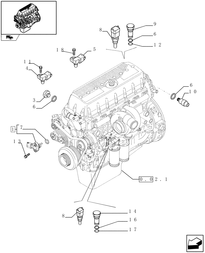 Схема запчастей Case F3AE0684N E907 - (0.17.1) - MOTOR SENSORS (504228090 - 504138693) 