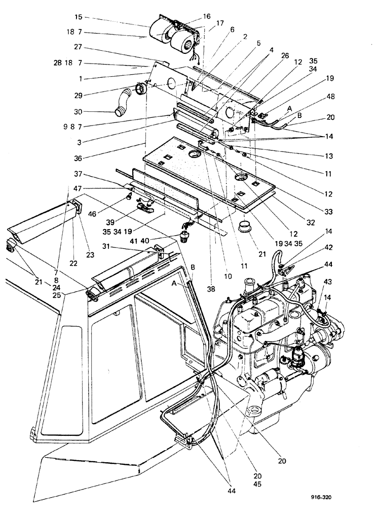 Схема запчастей Case 580F - (356) - CAB, HEATER AND DEFROSTER (90) - PLATFORM, CAB, BODYWORK AND DECALS