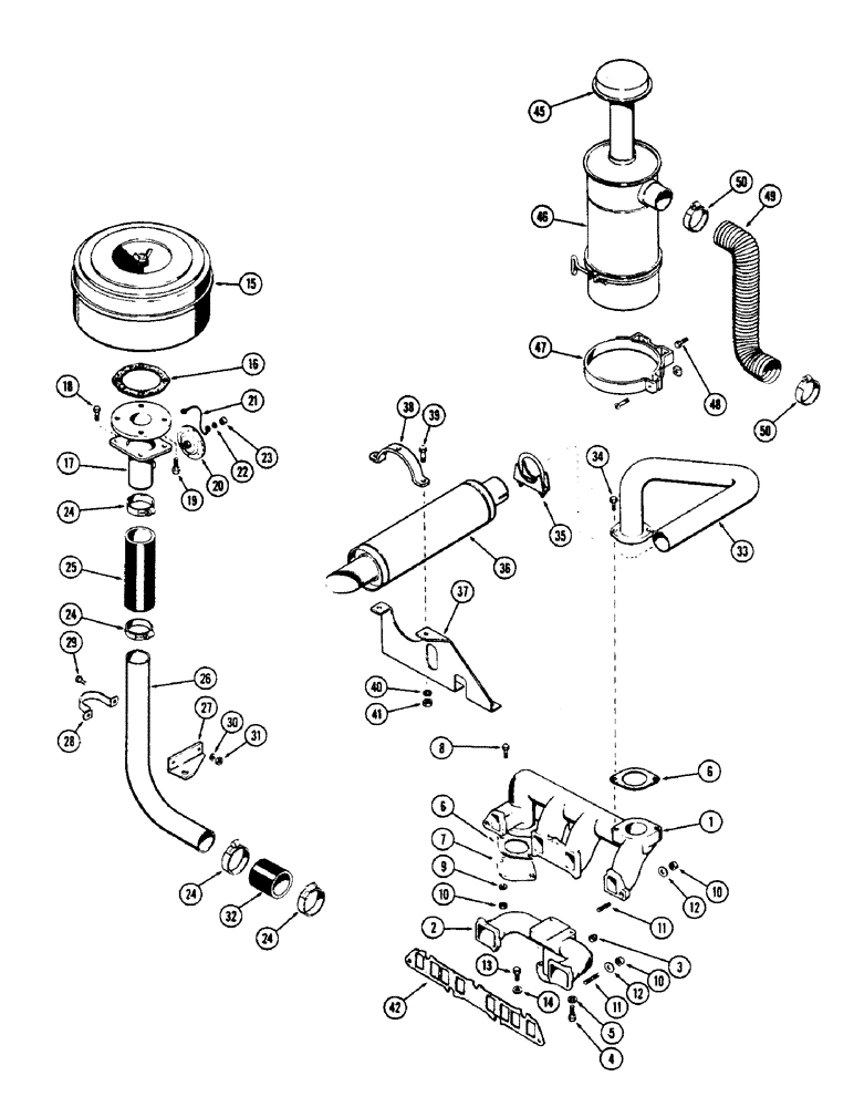 Схема запчастей Case 500 - (030) - AIR FILTER, MANIFOLDS AND MUFFLER, (188) SPARK IGNITION ENGINE (01) - ENGINE