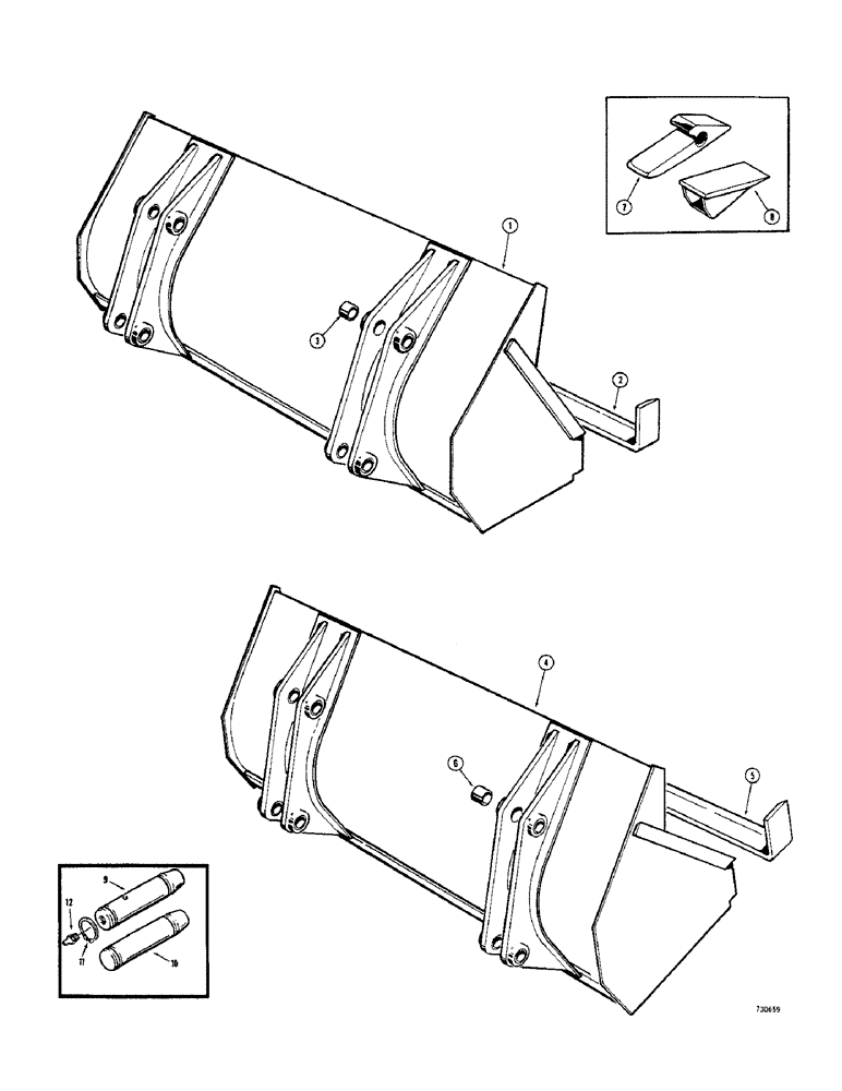 Схема запчастей Case 33 - (018) - LOADER BUCKETS (MACHINERY ITEM), USED BEFORE LOADER SN.4178576 AS PRODUCTION ITEM 