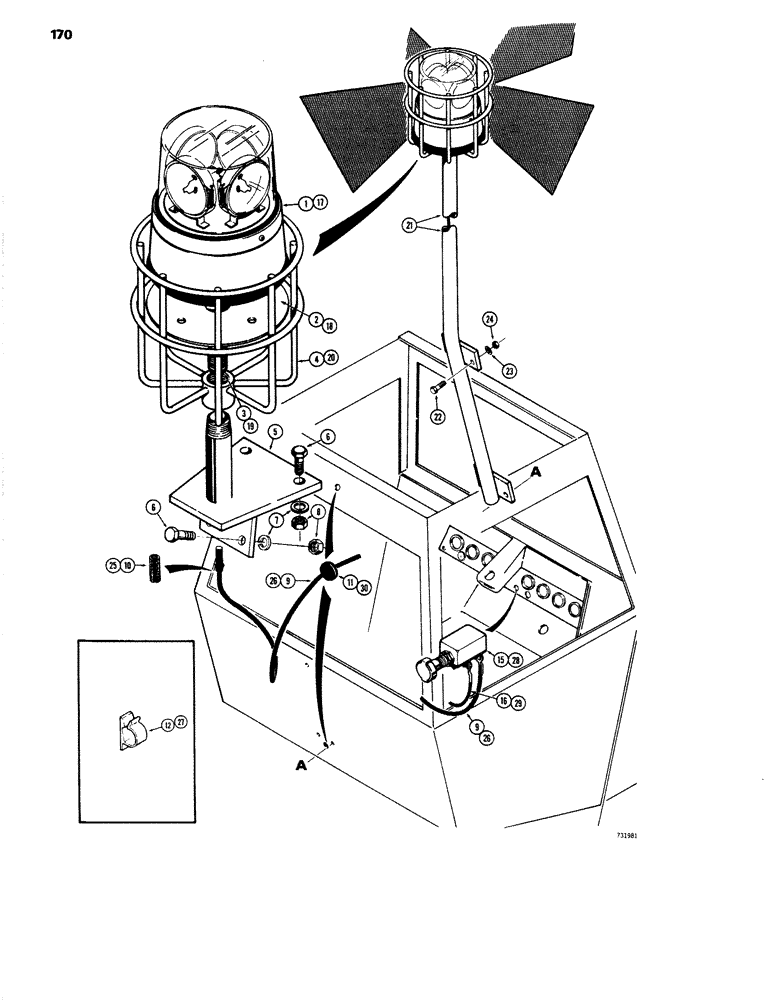 Схема запчастей Case W14 - (170) - ROTATING BEACON AND RELATED PARTS, USED ON MODELS WITH CAB (09) - CHASSIS