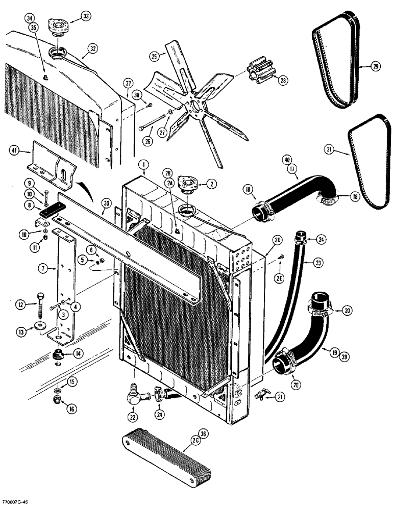 Схема запчастей Case W36 - (2-46) - RADIATOR, FAN, AND FAN BELTS (02) - ENGINE