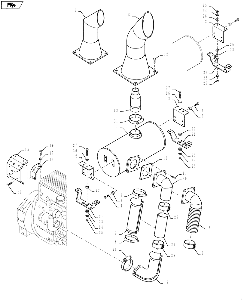 Схема запчастей Case 1221E - (02-06[01]) - EXHAUST SYSTEM (87700426) (02) - ENGINE