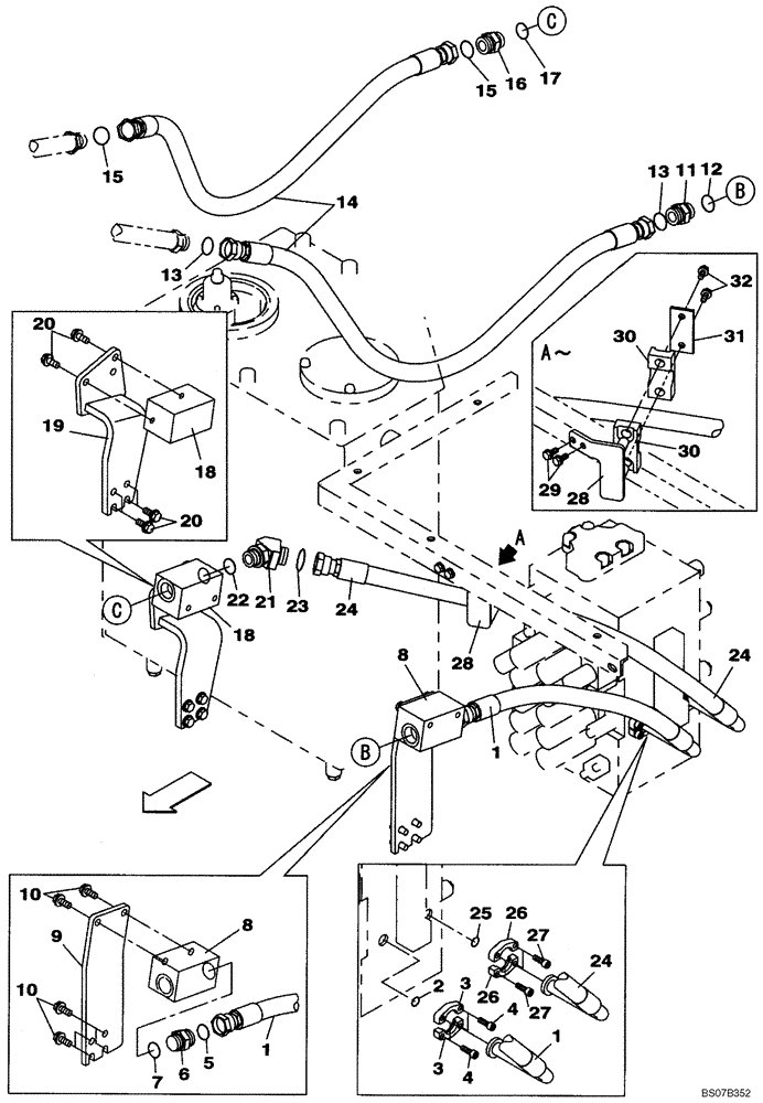Схема запчастей Case CX240BLR - (08-030) - HYDRAULICS, AUXILIARY - DOUBLE ACTING CIRCUIT, PEDAL ACTIVATED (08) - HYDRAULICS