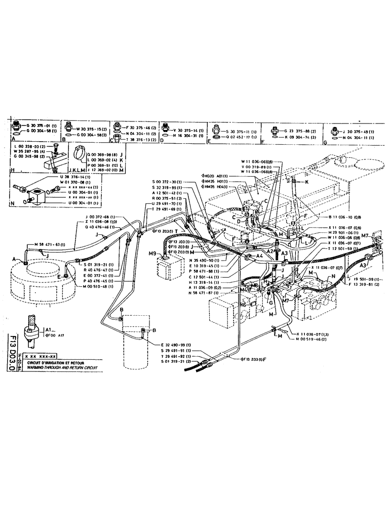 Схема запчастей Case 220 - (B-049) - WARMING THROUGH AND RETURN CIRCUIT (07) - HYDRAULIC SYSTEM