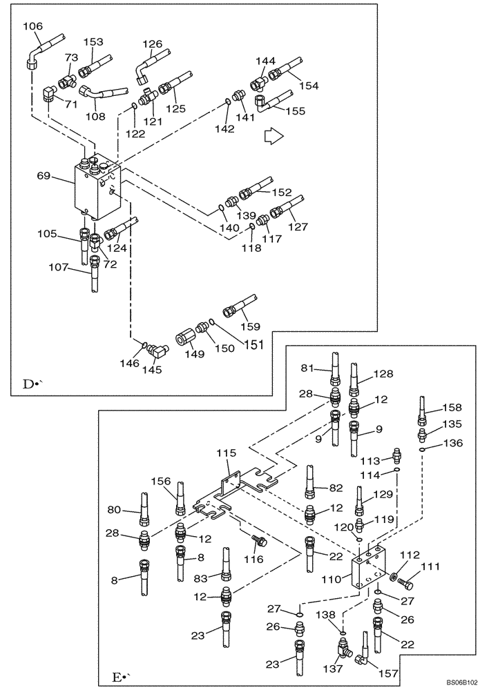 Схема запчастей Case CX700 - (08-031-01[01]) - HYDRAULIC CIRCUIT - HAND CONTROL PILOT (WITH VALVE, PRESSURE RELIEF) (08) - HYDRAULICS