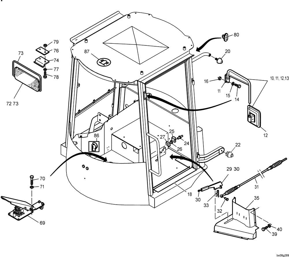 Схема запчастей Case 121E - (34.021[2989698003]) - OPERATORS CAB MOUNTING PARTS (90) - PLATFORM, CAB, BODYWORK AND DECALS
