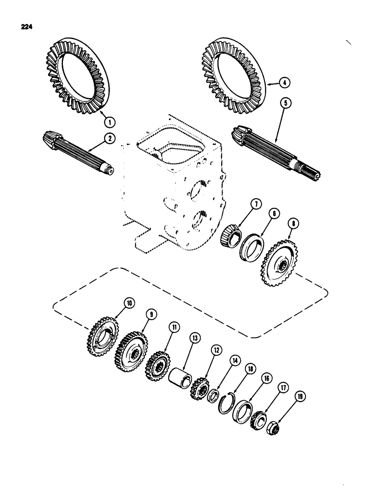 Схема запчастей Case 580SD - (224) - TRANSAXLE COUNTERSHAFT, WITH TURBOCHARGER (06) - POWER TRAIN