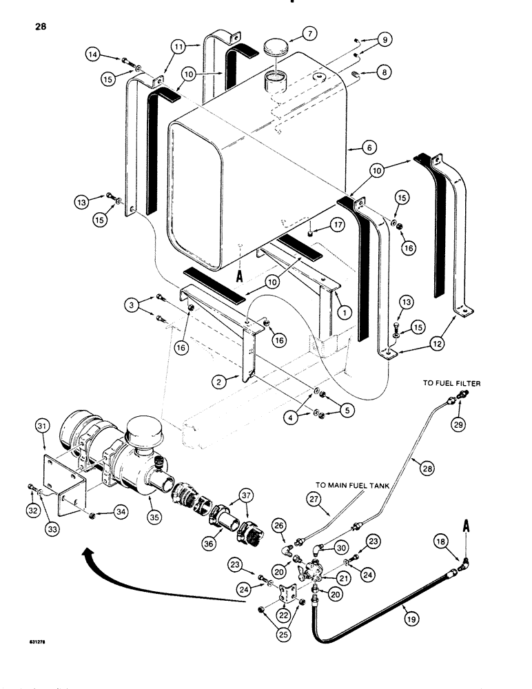 Схема запчастей Case P60 - (028) - H612887 AUXILIARY FUEL TANK KIT, FRONT MOUNTED (10) - ENGINE