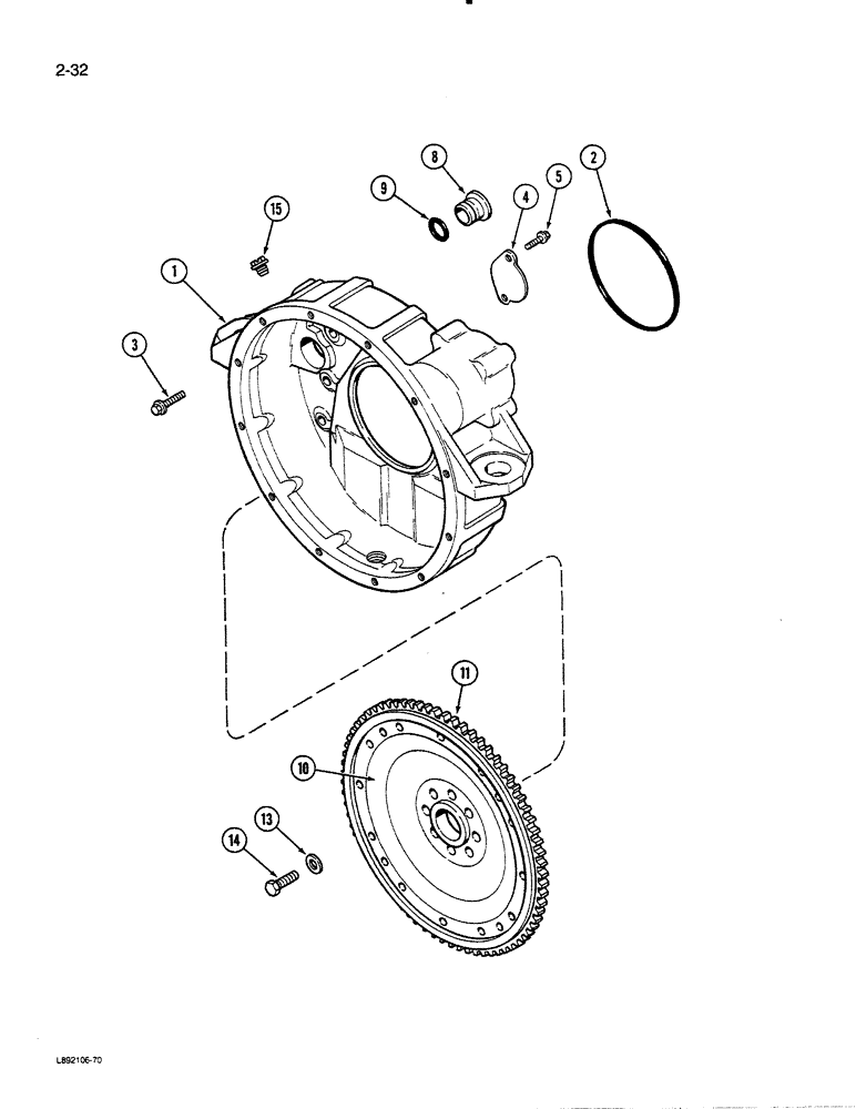 Схема запчастей Case 450C - (2-32) - FLYWHEEL AND HOUSING, 4-390 ENGINE, 4T-390 ENGINE (02) - ENGINE