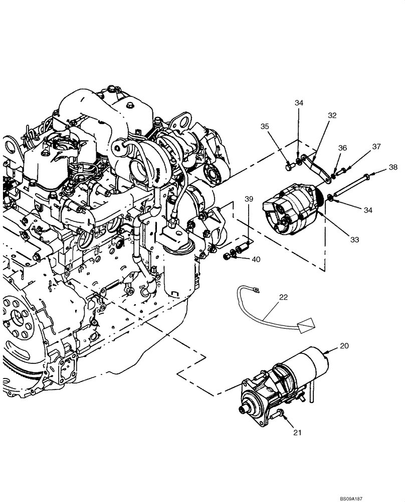 Схема запчастей Case 588G - (04-03) - STARTER MOUNTING - ALTERNATOR MOUNTING (04) - ELECTRICAL SYSTEMS