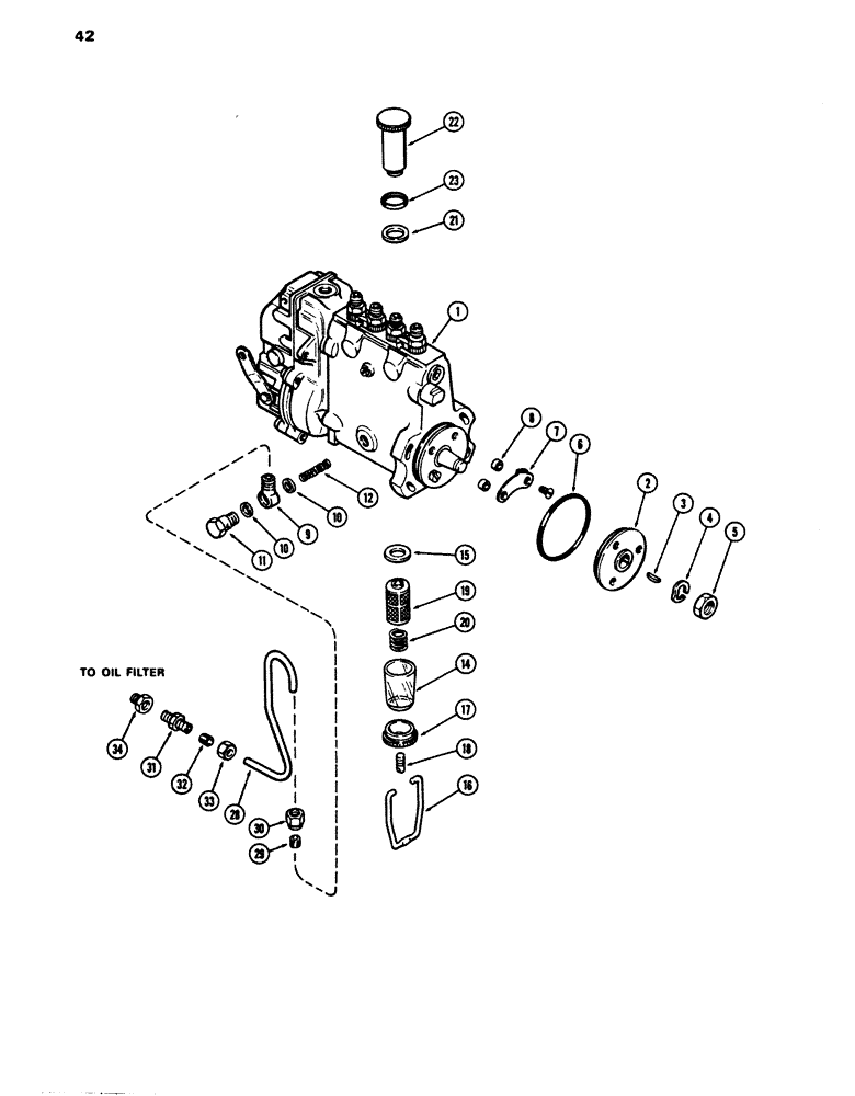 Схема запчастей Case 680E - (042) - A64993 INJECTION PUMP, 336BD DIESEL ENGINE, WITH LUBE TUBE ON ENGINE SIDE OF PUMP (10) - ENGINE