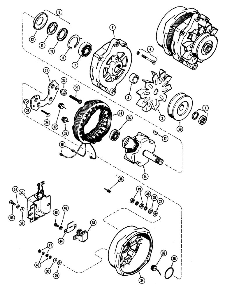 Схема запчастей Case 580B - (100) - A38815 ALTERNATOR, (188B) DIESEL & (188B) SPARK IGNITION PRESTOLITE (04) - ELECTRICAL SYSTEMS