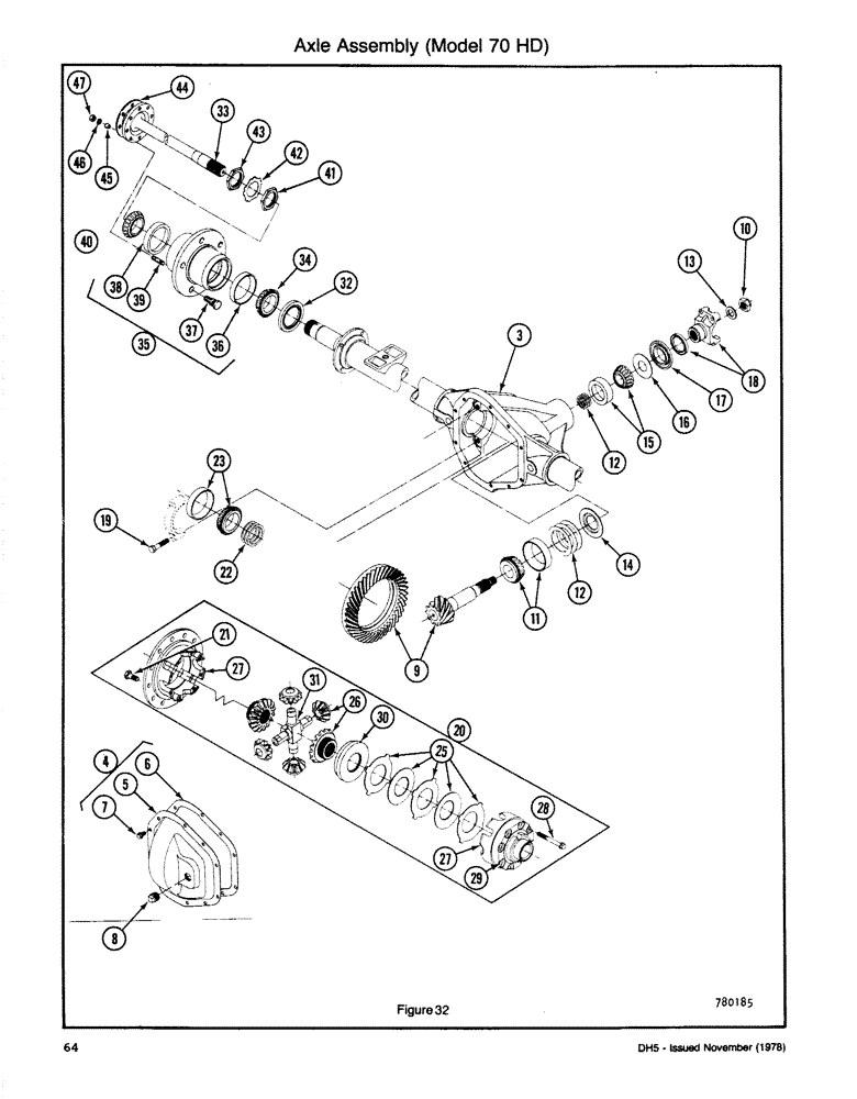 Схема запчастей Case DH5 - (064) - AXLE ASSEMBLY (MODEL 70 HD) (23) - FOUR WHEEL DRIVE SYSTEM