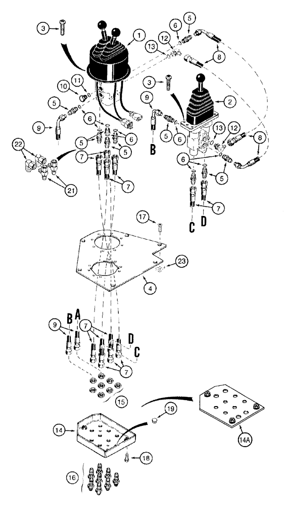 Схема запчастей Case 921B - (8-050) - REMOTE LOADER CONTROL CIRCUIT - THREE LEVERS WITH THREE SPOOL VALVE (08) - HYDRAULICS