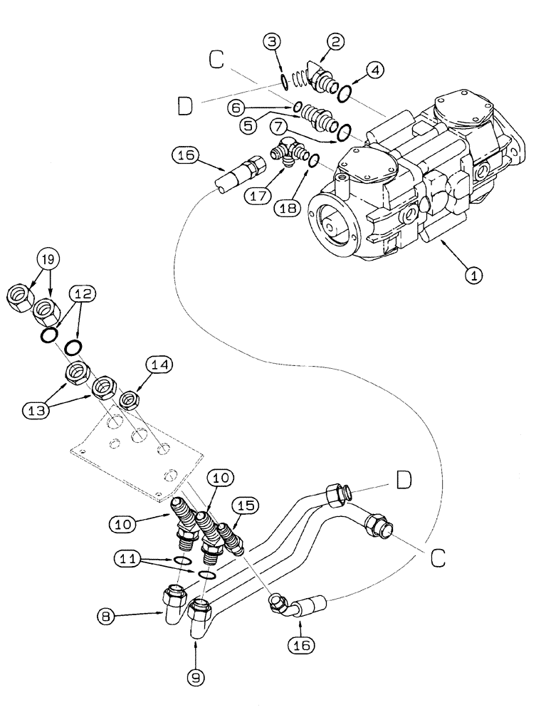 Схема запчастей Case 460 - (8-012) - BASIC HYDRAULIC CIRCUIT, REAR BULKHEAD PLATE SUPPLY AND RETURN LINES (08) - HYDRAULICS