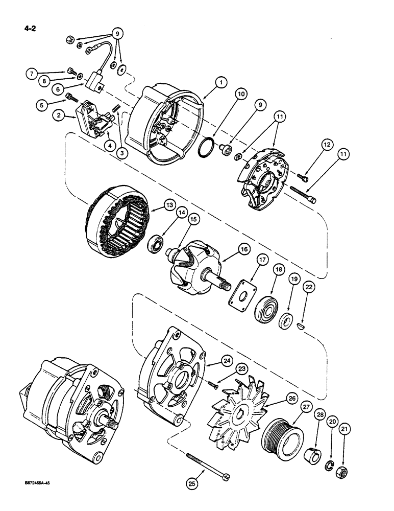Схема запчастей Case W14C - (4-02) - ALTERNATOR ASSEMBLY, 45 AMPERE - 24 VOLT (04) - ELECTRICAL SYSTEMS