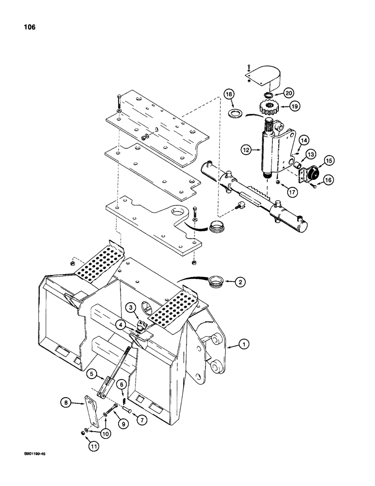 Схема запчастей Case D130 - (7-106) - BACKHOE FRAME AND SWING TOWER, USED ON 1835C, 1840, AND 1845C UNI-LOADERS W/ KONTAK OR DUKE VALVE 