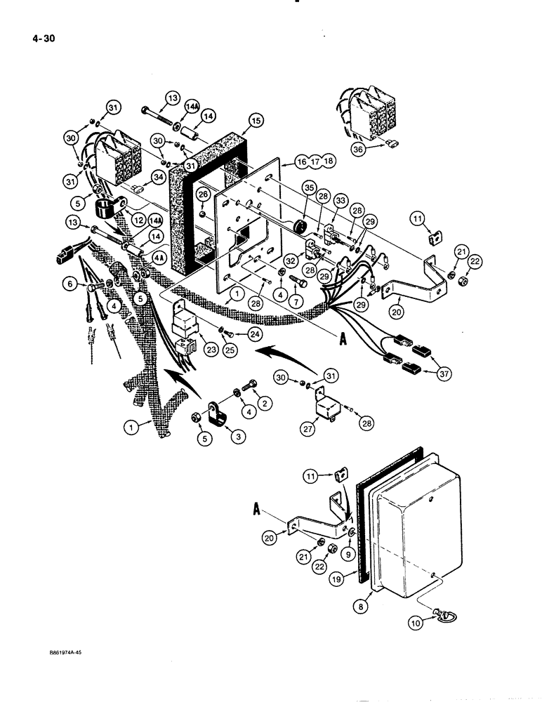 Схема запчастей Case W30 - (4-30) - ELECTRICAL SYSTEM, FRONT HARNESS - FUSE BOX (04) - ELECTRICAL SYSTEMS