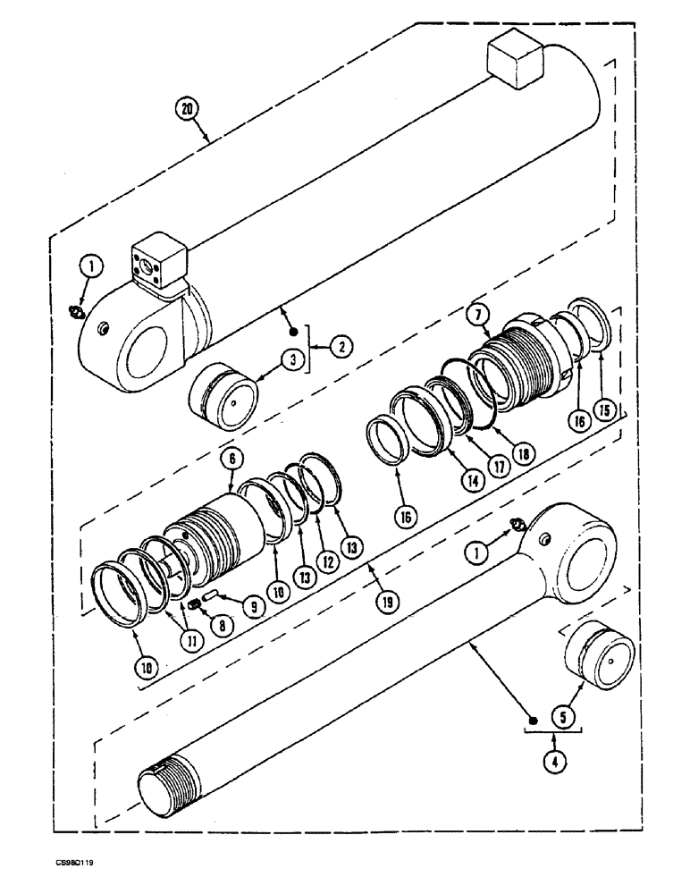 Схема запчастей Case 688 - (2-04) - CLAMSHELL CYLINDER (250L) 