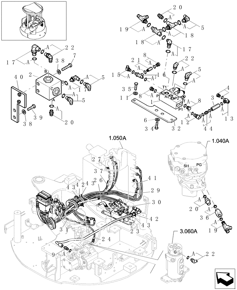 Схема запчастей Case CX20B - (1.080[07]) - CONTROL LINES (35) - HYDRAULIC SYSTEMS