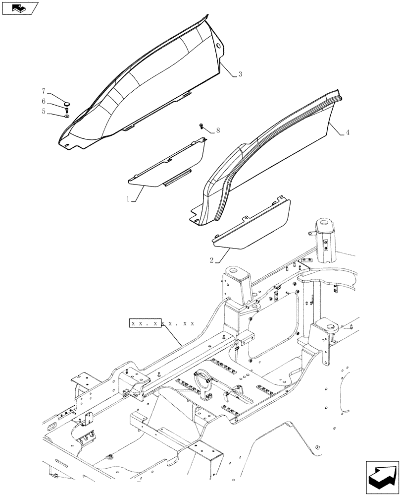 Схема запчастей Case 721F - (90.116.08) - REAR WHEEL WELL FENDERS AND FENDER GUARDS (90) - PLATFORM, CAB, BODYWORK AND DECALS