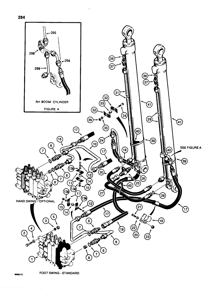 Схема запчастей Case 580D - (284) - BACKHOE BOOM CYLINDER HYDRAULIC CIRCUIT (08) - HYDRAULICS
