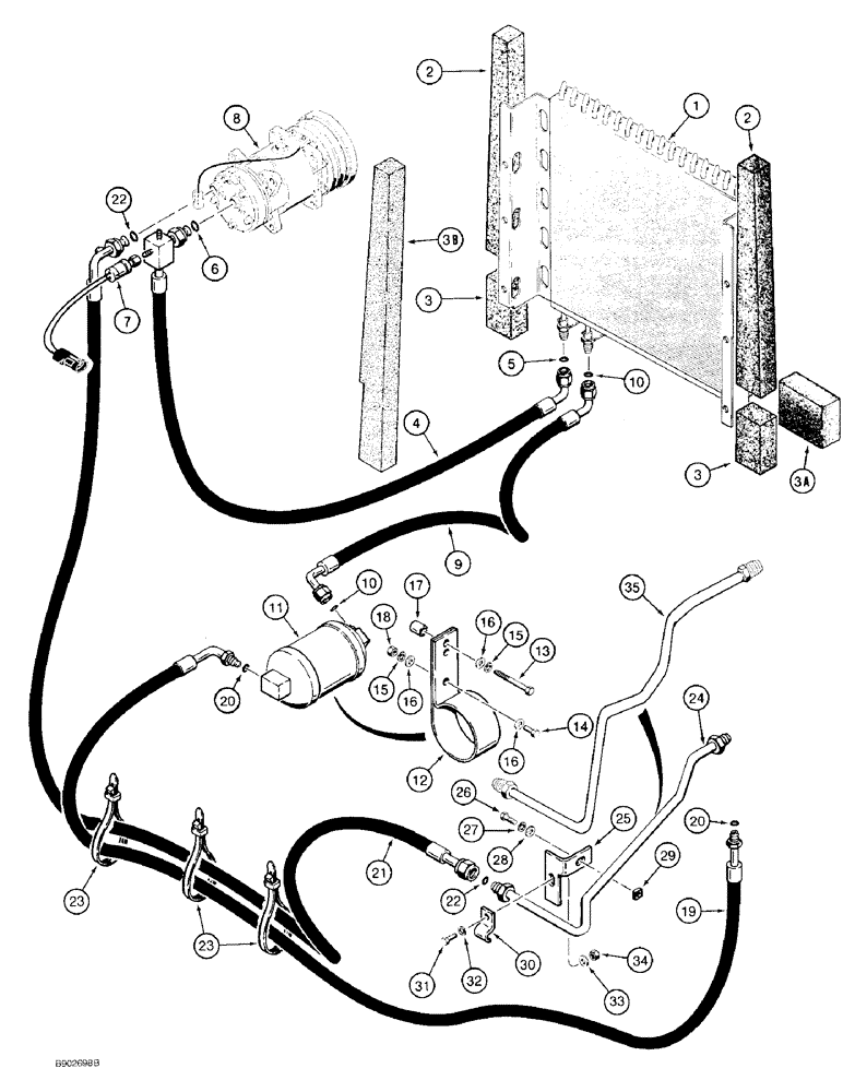 Схема запчастей Case 590 - (9-136) - CONDENSER, RECEIVER-DRIER AND AIR CONDITIONER LINES (09) - CHASSIS/ATTACHMENTS