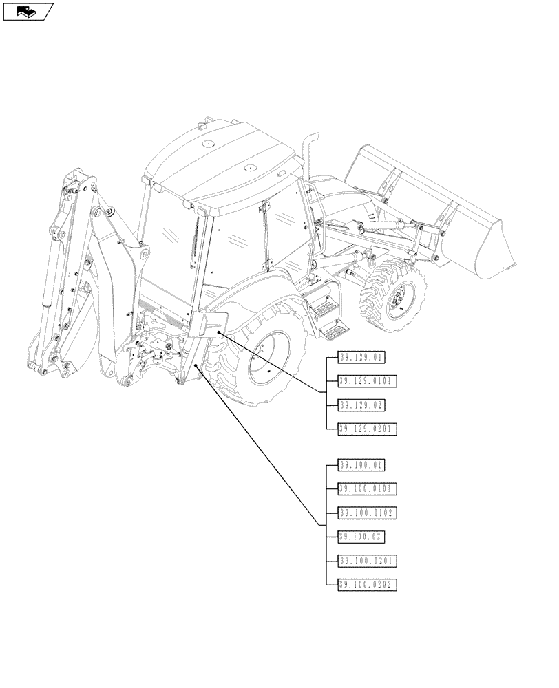 Схема запчастей Case 580SN WT - (39.000.00) - PICTORIAL INDEX - CHASSIS (39) - FRAMES AND BALLASTING