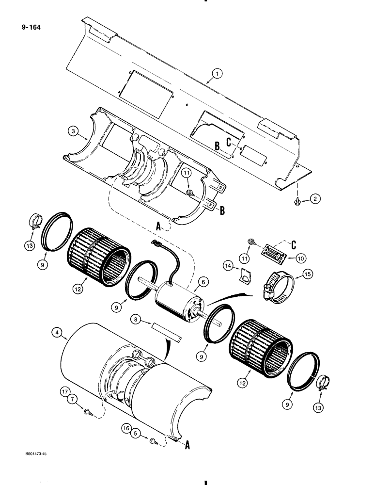 Схема запчастей Case 580K - (9-164) - CAB BLOWER (09) - CHASSIS/ATTACHMENTS