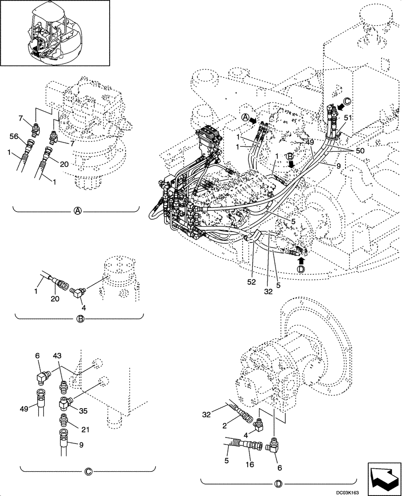 Схема запчастей Case CX47 - (08-11A[00]) - HYDRAULICS - PILOT CONTROL LINES, SWING (08) - HYDRAULICS