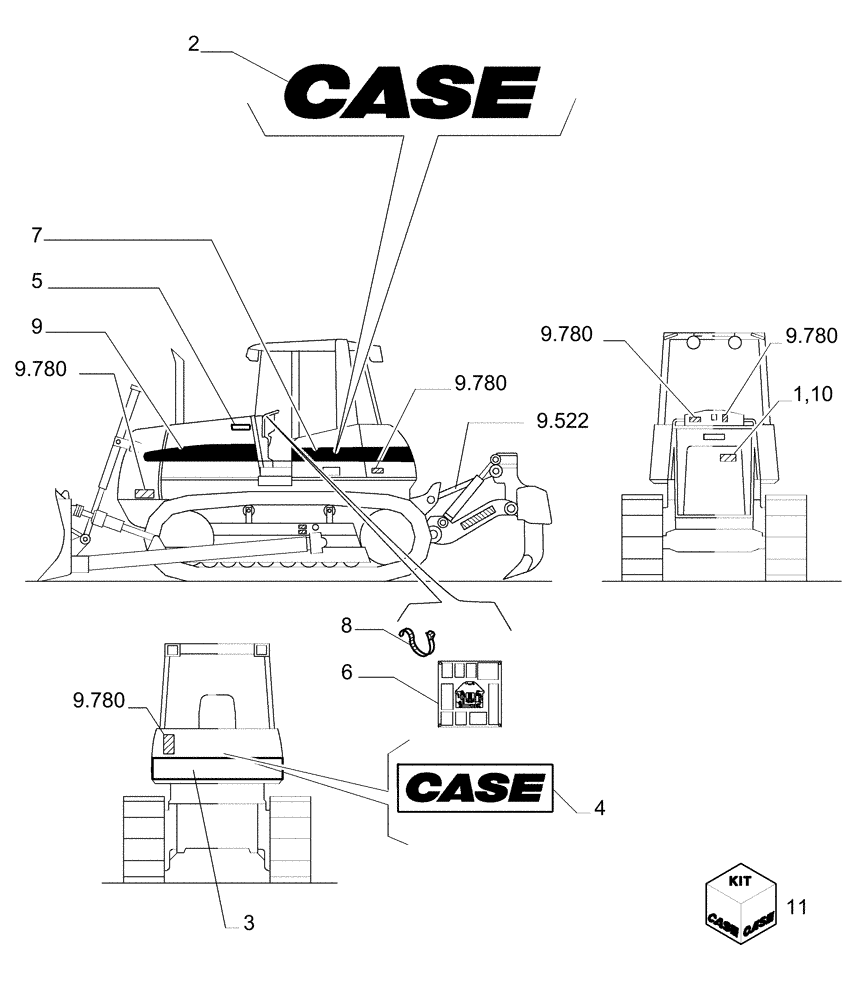 Схема запчастей Case 1850K LT - (6.782[01]) - DECALS (13) - Electrical System / Decals
