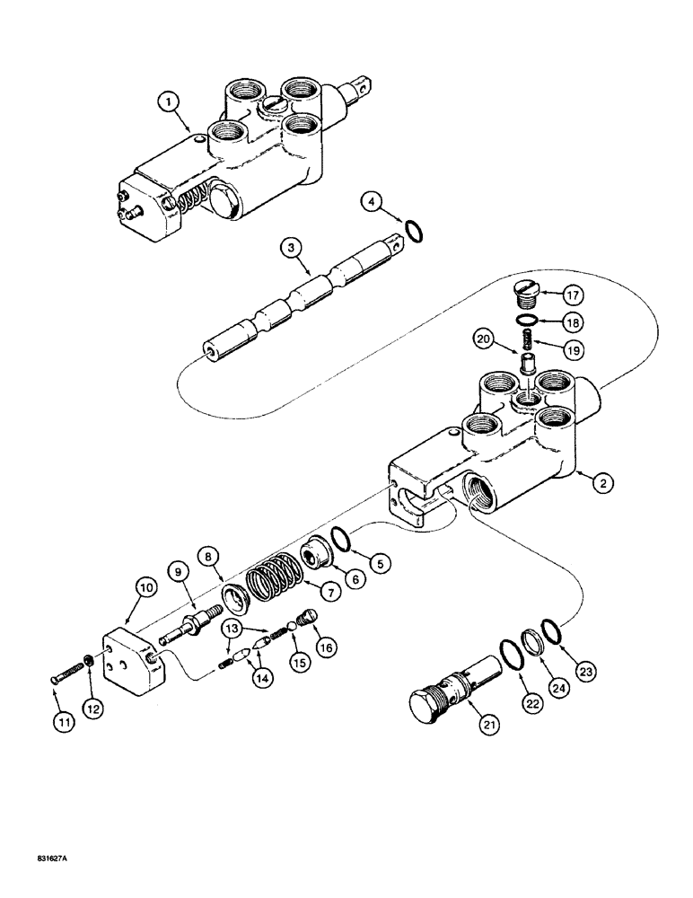 Схема запчастей Case TF300 - (8-38) - HYDRA-BORER CONTROL VALVE ASSEMBLY, 2 POSITION DETENT VALVE (08) - HYDRAULICS