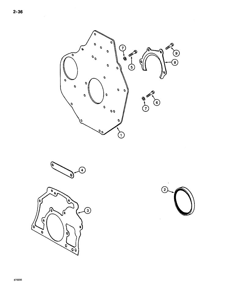 Схема запчастей Case CASE - (2-36) - REAR MOUNTING PLATE, REAR OIL SEAL (02) - ENGINE