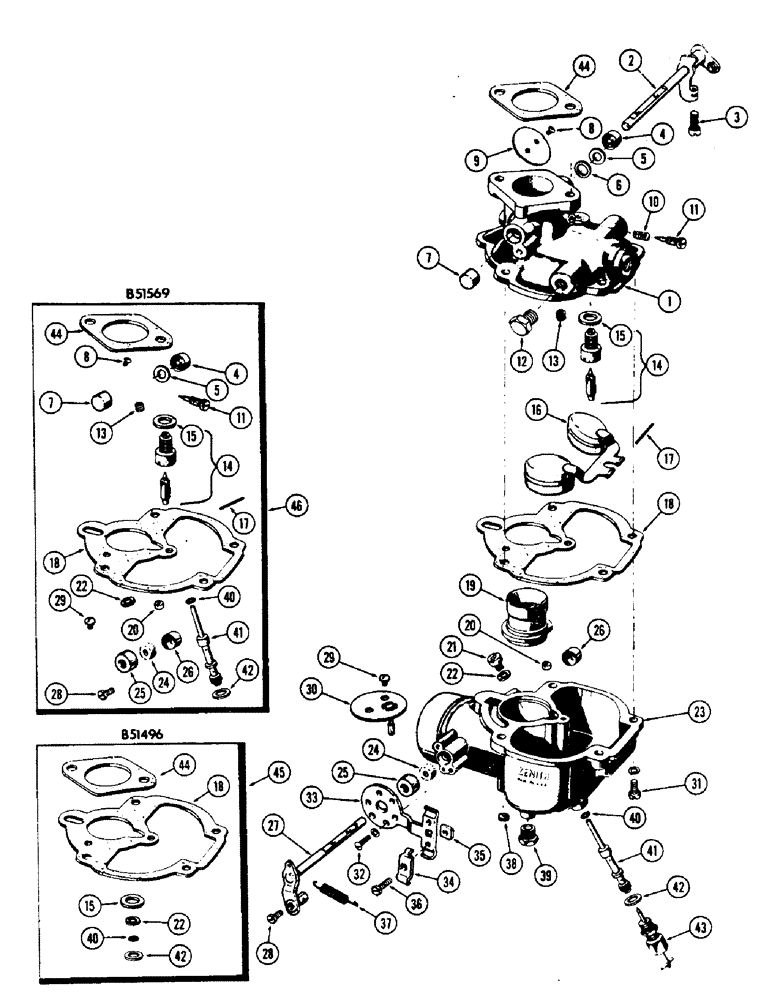 Схема запчастей Case 500 - (050) - A37174 CARBURETOR, (188) SPARK IGNITION ENGINE, USE WITH OIL BATH AIR CLEANER (02) - FUEL SYSTEM