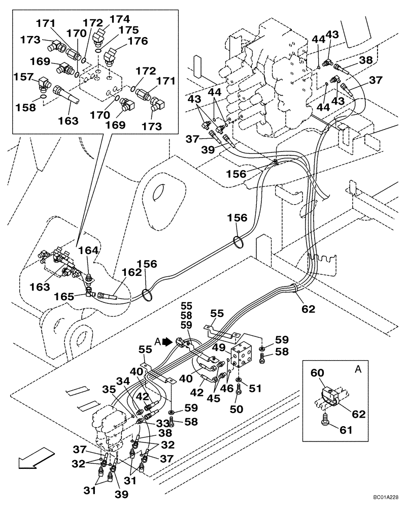 Схема запчастей Case CX210 - (08-15A) - PILOT CONTROL LINES, TRAVEL - MODELS WITH LOAD HOLD & CONTROL SELECTOR VALVE (08) - HYDRAULICS