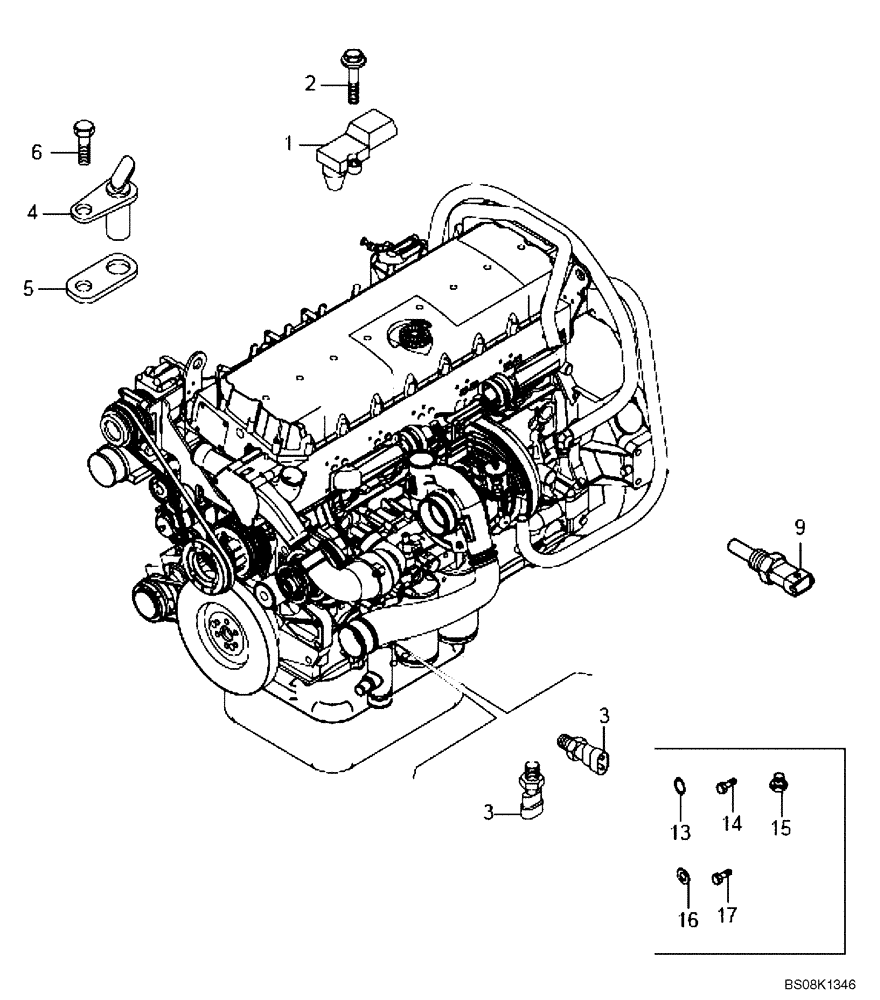 Схема запчастей Case 330B - (01A00000338[001]) - SENSORS, ENGINE (P.I.N. HHD0330BN7PG57000 AND AFTER) (84163537) (01) - ENGINE
