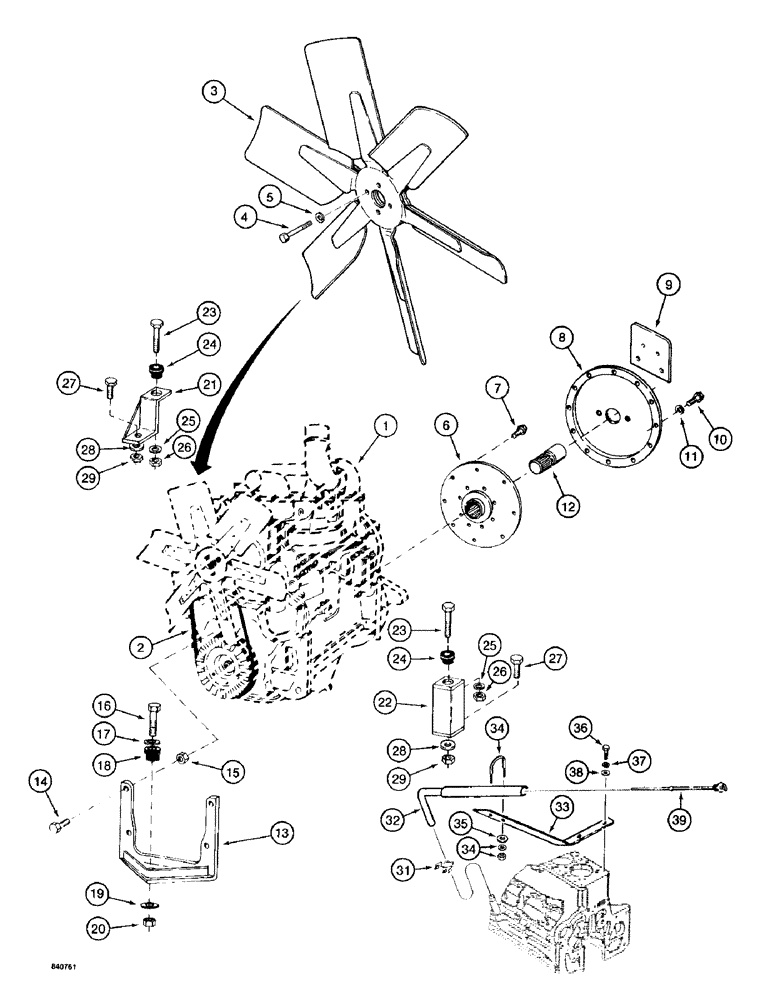 Схема запчастей Case 1187 - (022) - CASE ENGINE MOUNTING AND ADAPTING PARTS (01) - ENGINE