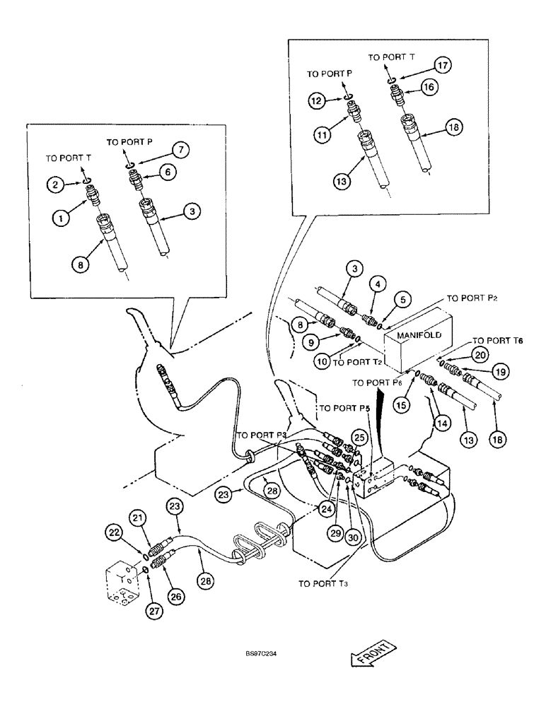 Схема запчастей Case 9040B - (8-028) - PRESSURE AND RETURN LINES, P.I.N. DAC04#2001 AND AFTER (08) - HYDRAULICS