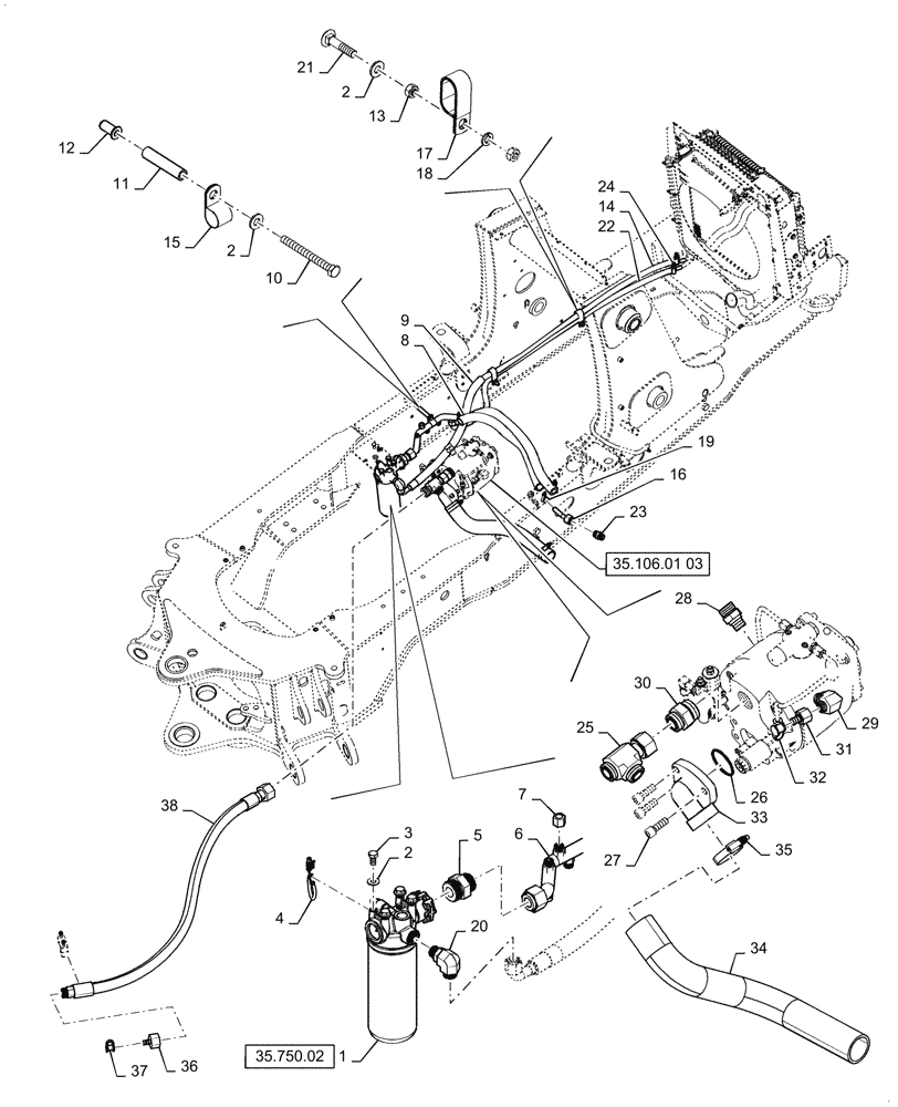 Схема запчастей Case 590SN - (35.106.01[01]) - HYDRAULICS - PUMP INSTALL (580SN, 580SN WT, 590SN) (35) - HYDRAULIC SYSTEMS