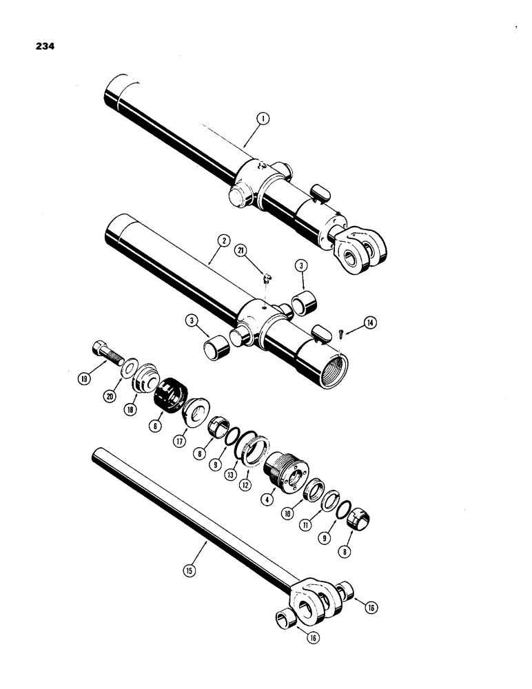 Схема запчастей Case 450 - (234) - D34739 & D34740 LOADER DUMP CYLINDER, 3" DIAMETER CYLINDER W/23-1/2 STROKE (07) - HYDRAULIC SYSTEM