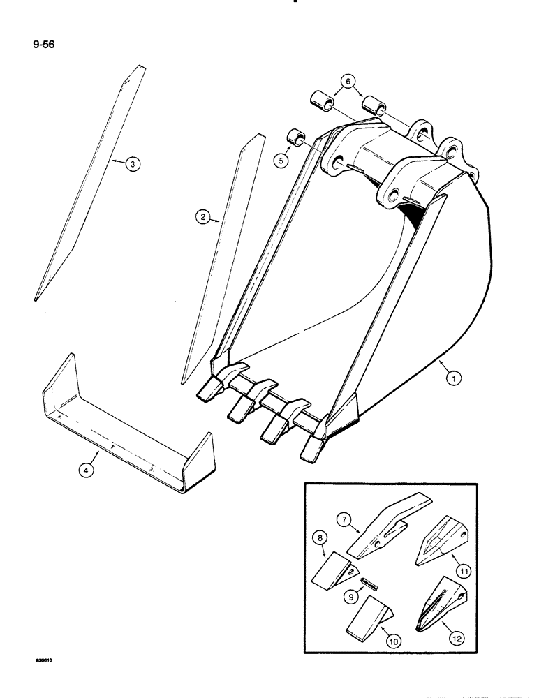 Схема запчастей Case 35C WL - (9-56) - BACKHOE BUCKETS, 850D/855D CRAWLER MODELS - 24 INCH (610 MM) HIGH CAPACITY TRENCHING BUCKET (09) - CHASSIS/ATTACHMENTS