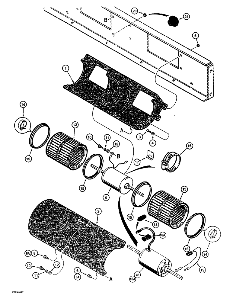 Схема запчастей Case 1150E - (9-098) - ROPS CAB BLOWER - INSIDE CAB ROOF (09) - CHASSIS/ATTACHMENTS