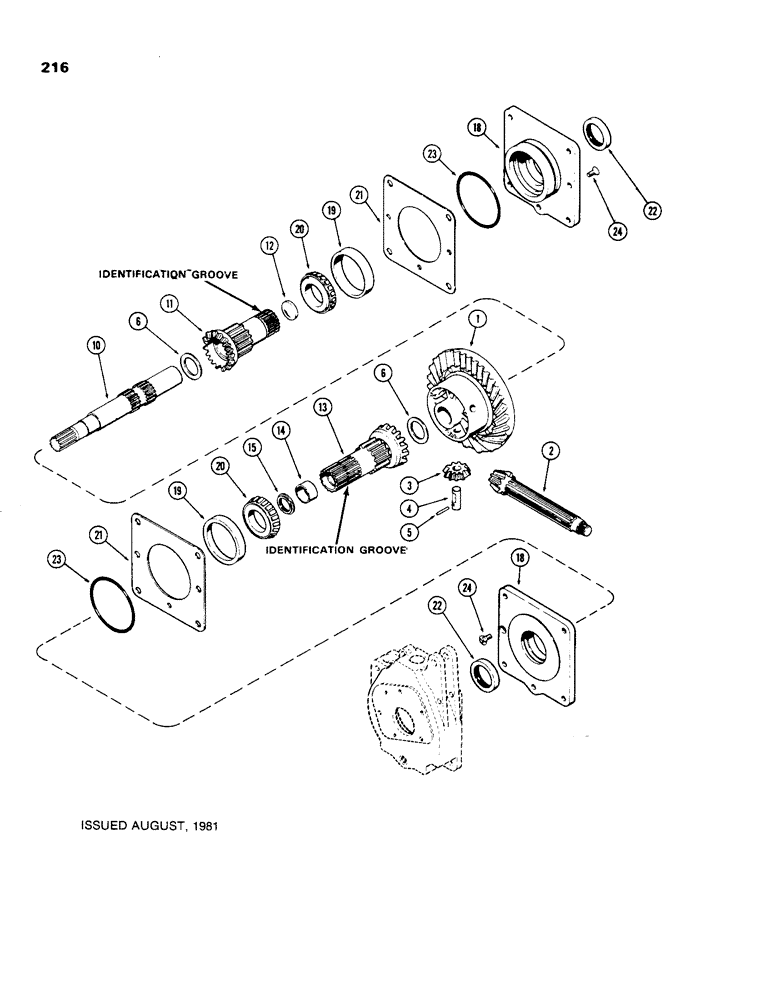 Схема запчастей Case 480C - (216) - DIFFERENTIAL, TRANSAXLE, MECHANICAL SHUTTLE (27) - REAR AXLE SYSTEM