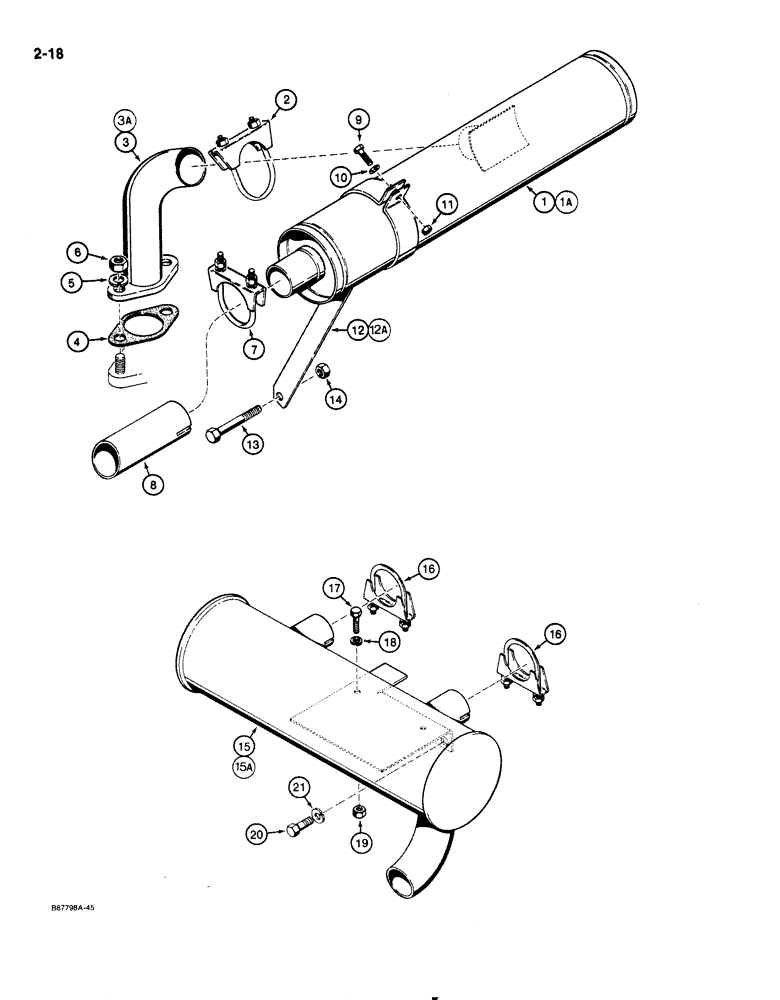Схема запчастей Case 1818 - (2-018) - MUFFLER AND EXHAUST SYSTEM (02) - ENGINE